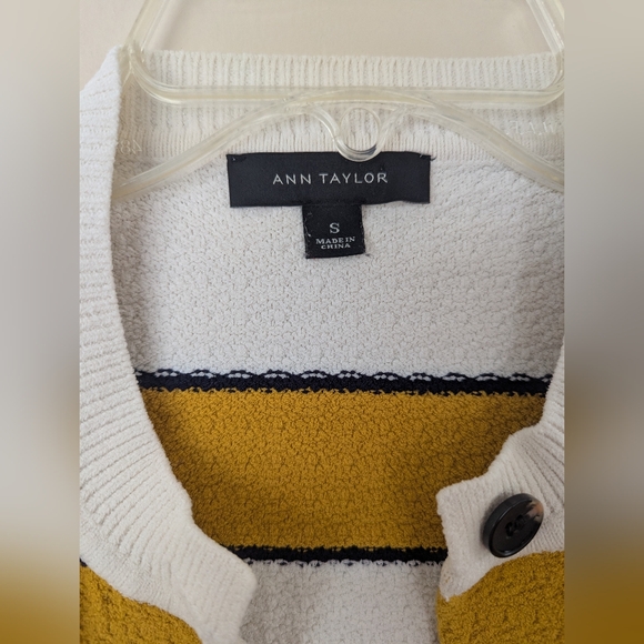 Ann Taylor Striped Nautical Cardigan Sweater, Yellow, White, & Black (SIZE S) - Picture 12 of 13